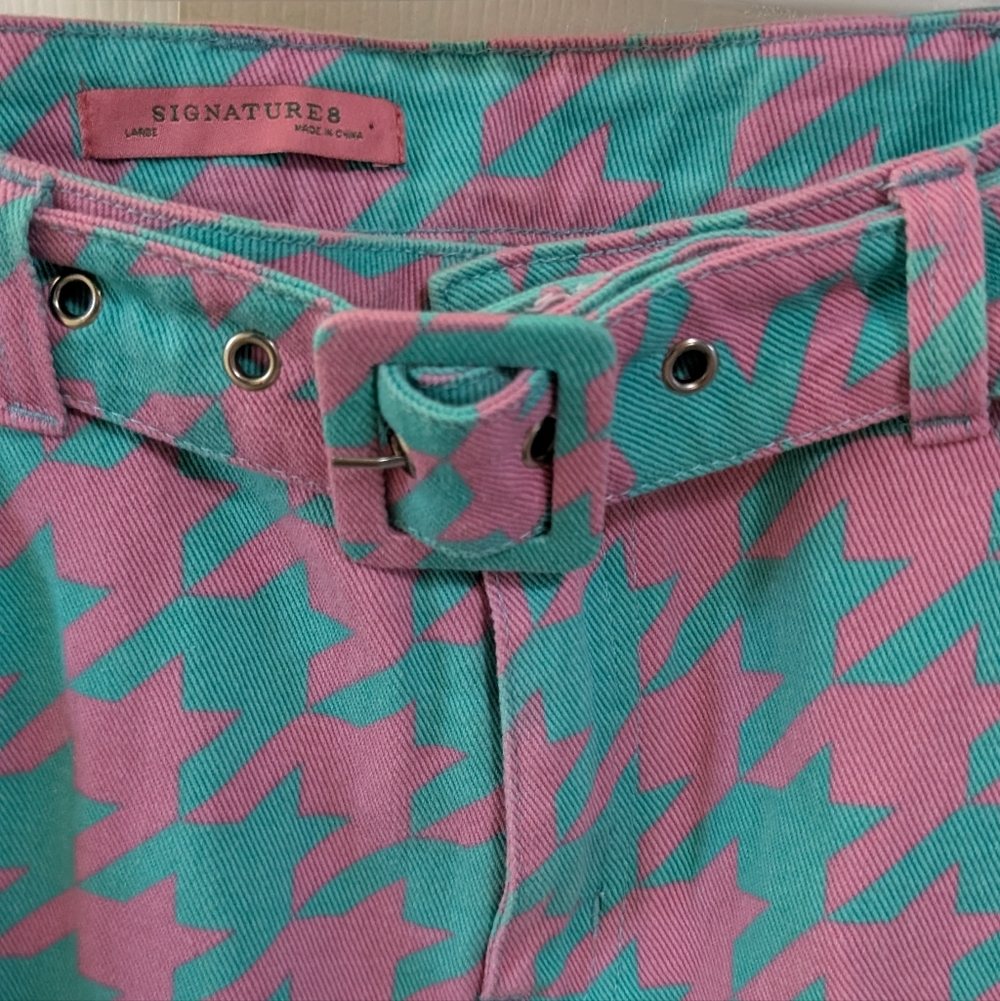 Signature8 Pink and Green Houndstooth Mini Skirt - Picture 2 of 5